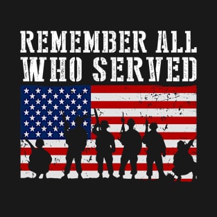 Veterans Day Remember All Who Served US Flag Distressed T-Shirt