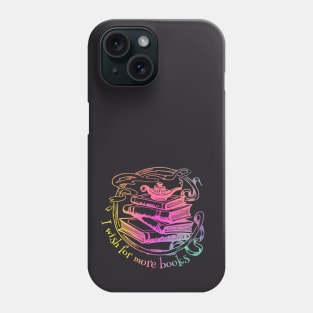 "I wish for more books" - bright gradient genie lamp on a stack of books Phone Case