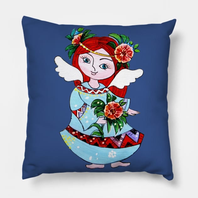 Angel girl with the flower decor Pillow by Gogodzy