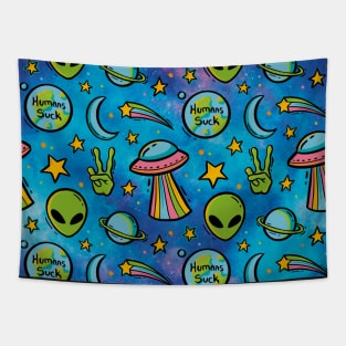 Galactic Retro Revival - Cosmic 90s Invasion Tapestry