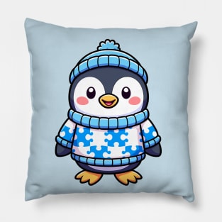 Cute Winter Penguin With Puzzle Piece Sweater Pillow