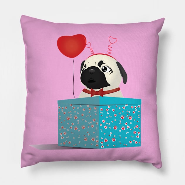 Puppy Pug Valentine Pillow by Kanom-Tom