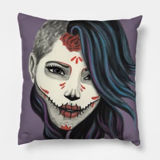 Blue hair skul girl Pillow