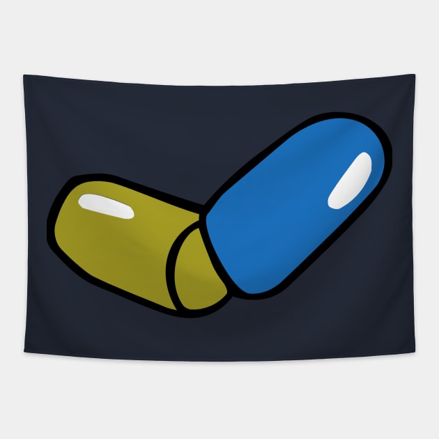 PILL BLUE YELLOW Tapestry by CharlieCreator