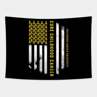 Cure Childhood Cancer Gold Ribbon USA American Flag Tapestry