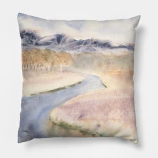 Tundra River Watercolor Painting Pillow