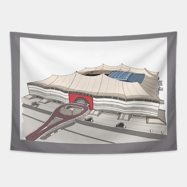 Sketching of Stadium Qatar Tapestry by Roza@Artpage