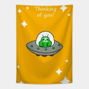 "Thinking of You" Alien UFO Sloth Tapestry