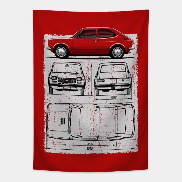 The beautiful, convenient and advanced to his time italian car with blueprint drawing Tapestry by jaagdesign
