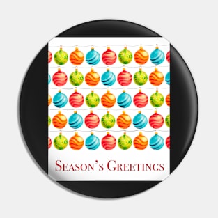 Season’s Greetings with lots of Christmas decorations Pin