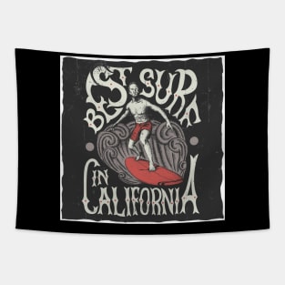 best-surfing-california-poster-with-surfer-board-illustration Tapestry