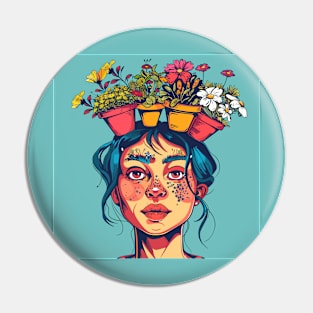 Woman with flowers Pin