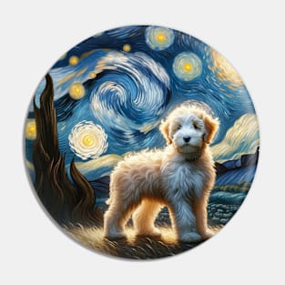 Starry Old English Sheepdog Portrait - Dog Portrait Pin