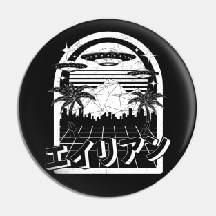 Vaporwave UFO Alien Invasion White Pin