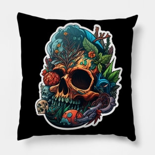 Floral Skull Tattoo Illustration: Edgy Design Pillow