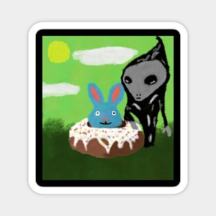 alien wants rabbit donut Magnet