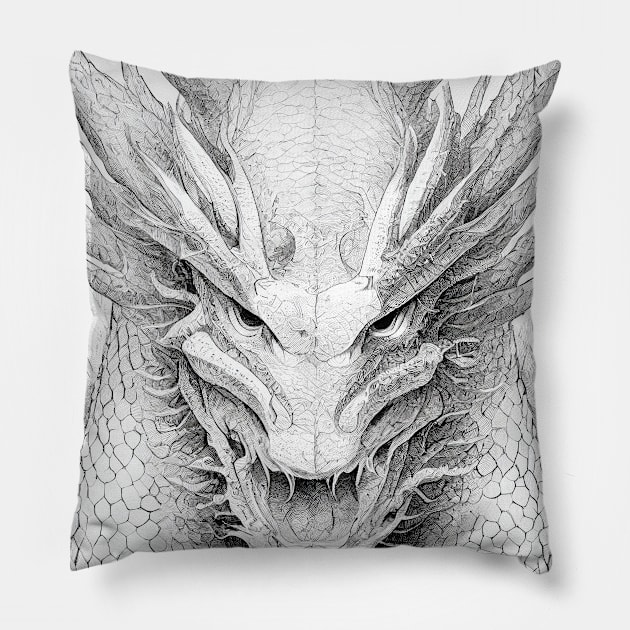 Dragon Legend Wild Nature Illustration Line Epic Illustration Line Art Pillow by Cubebox