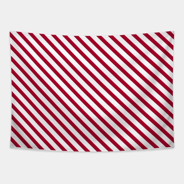 Red and White Candy Cane Stripes Diagonal Lines Tapestry by squeakyricardo