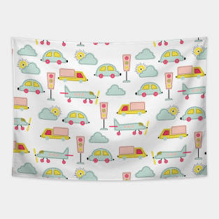 Cute Applique Transport Vehicles Tapestry