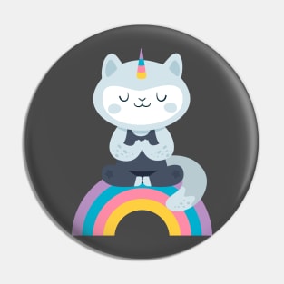 Cat unicorn , yoga kitty on the rainbow Pin