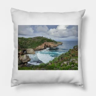 Wavy rock lagoon beach Midodaren on Java, Indonesia. Pillow