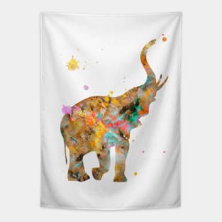 Baby Elephant Watercolor Painting Gold Tapestry