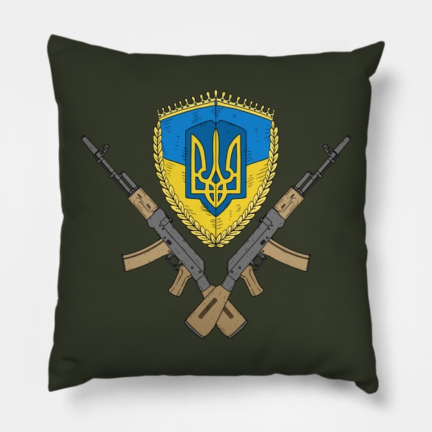 Ukrainian flag with AK47 rifles. Pillow by JJadx