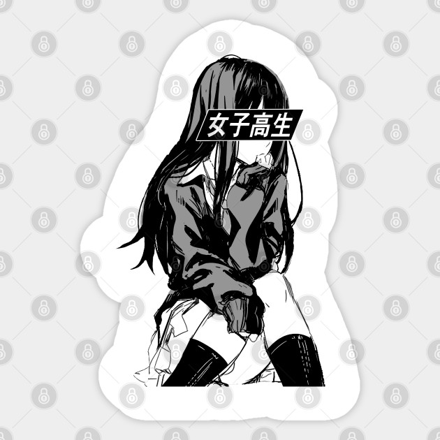School Girl Black And White Sad Japanese Anime Aesthetic Anime Sticker Teepublic