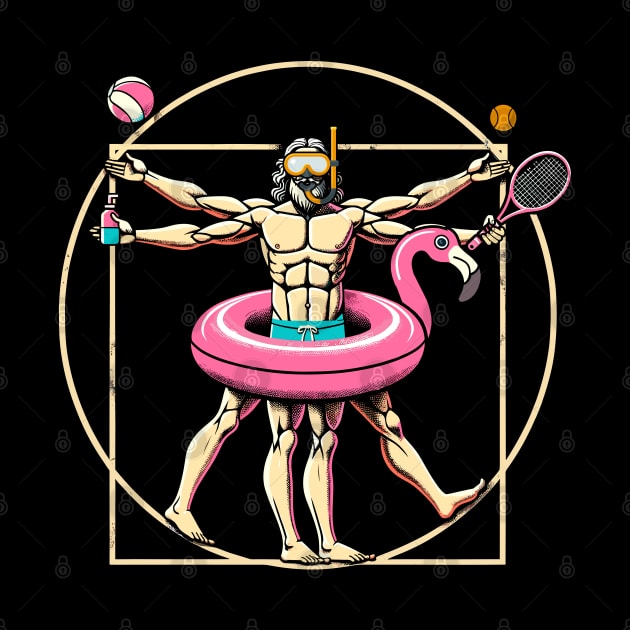 Pool Party Pink Flamingo Vitruvian Man Novelty Funny Summer by KsuAnn