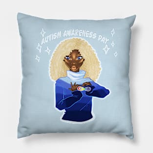 Black Girl Autism Awareness Day Blonde Afro Pillow