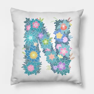 N Floral Letter Monogram Pillow