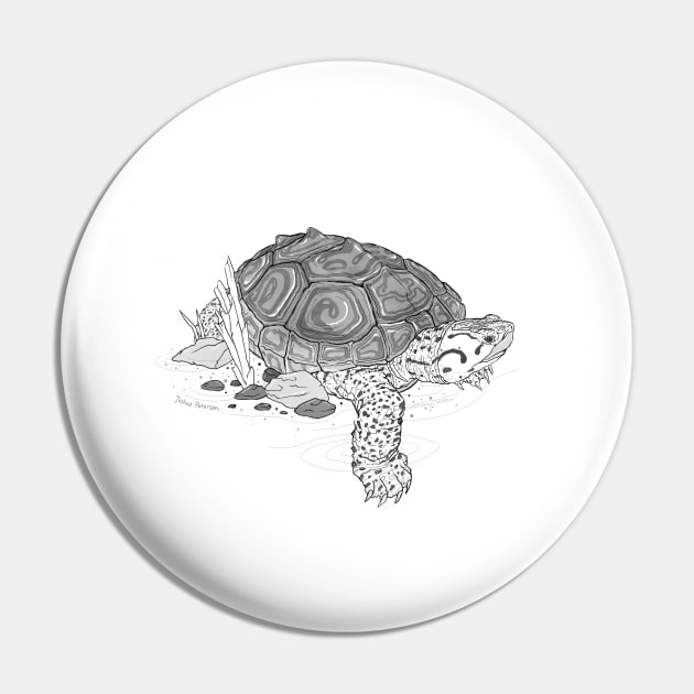 Diamondback Terrapin Turtle Art Pin by CMTR Store