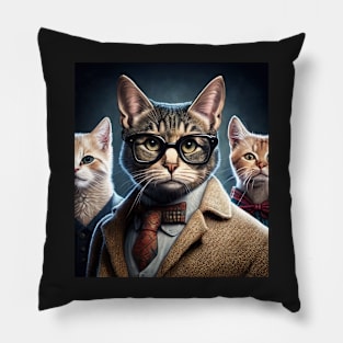 Distinguished cat portrait wearing a glasses Pillow