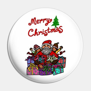 Santa Claus with children and gift presents to celebrate Christmas Pin