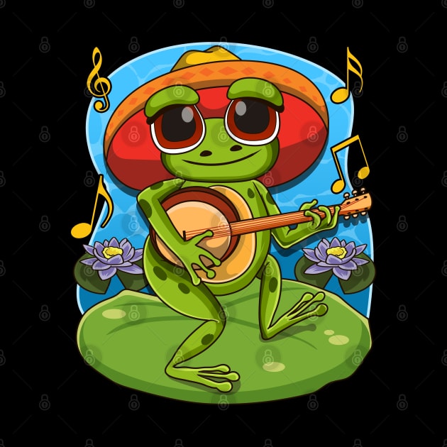 Frog Playing Banjo on Mushroom Cute Cottagecore Aesthetic by aneisha