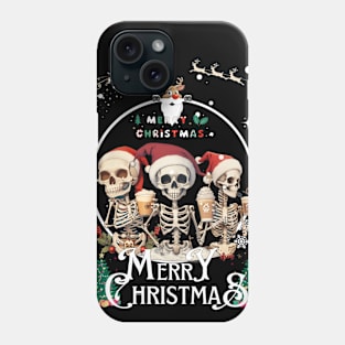 Christmas Skeleton With Smiling Skull Drinking Coffee Latte Phone Case