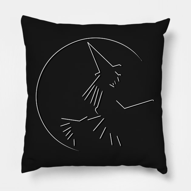 Witch On Broomstick Shadow Design Pillow by Pikmi