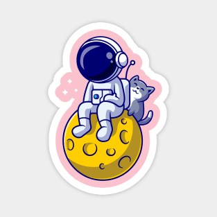 Astronaut And Cute Cat Cartoon Magnet