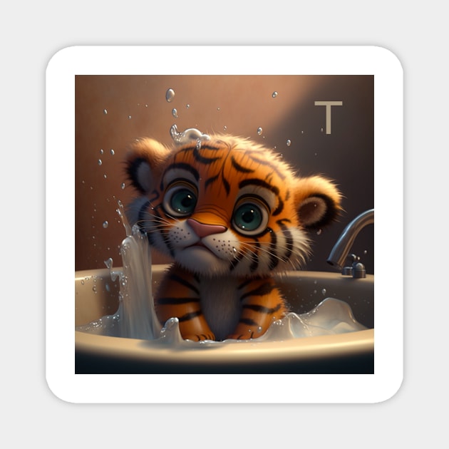 Letter T for Tiger taking a bath from AdventuresOfSela Magnet by Parody-is-King