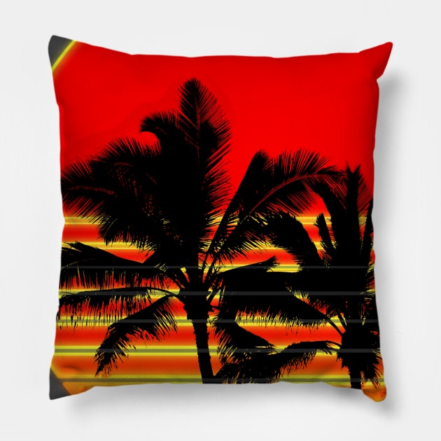 Retro Sun Classic Tee Palm Trees Pillow by PoizonBrand