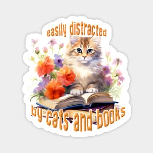 Easily Distracted By Cats and Books Magnet