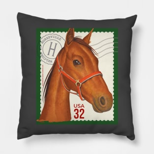 Cute Horse on vintage stamp with green trim Pillow