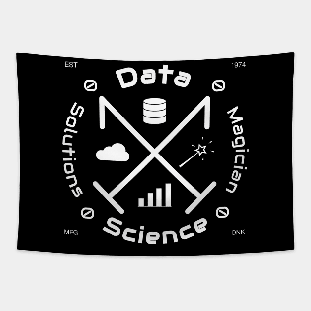 Data Science Solutions Magician | Vintage Retro Hipster Logo White Tapestry by aRtVerse