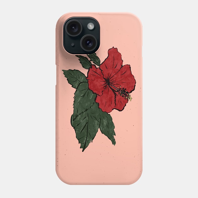 Floral drawing V: red hibiscus Phone Case by Aidi Riera