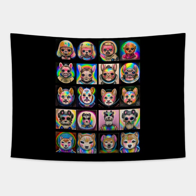 Funny Dog Astronauts sci-fi portraites Series 1 Tapestry by PsychedelicAstronaut