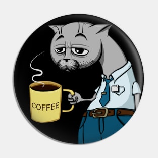 Tired cat office worker and coffee Pin