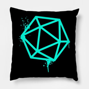 D20 Dice Neon Blue Green Tabletop RPG Gaming Pillow