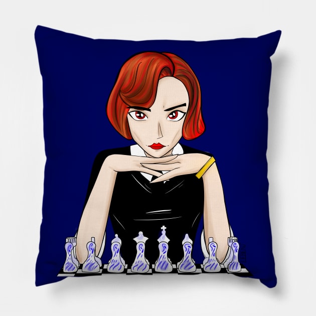 beth harmon the lady chess in queen's gambit Pillow by jorge_lebeau