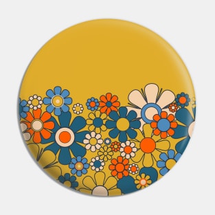 Retro Garden Flower Cuff Groovy Vintage Floral Mustard Yellow Blue Orange Pin