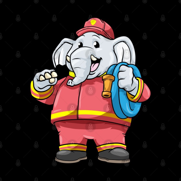 Beautiful elephant as a firefighter with a hose by Markus Schnabel